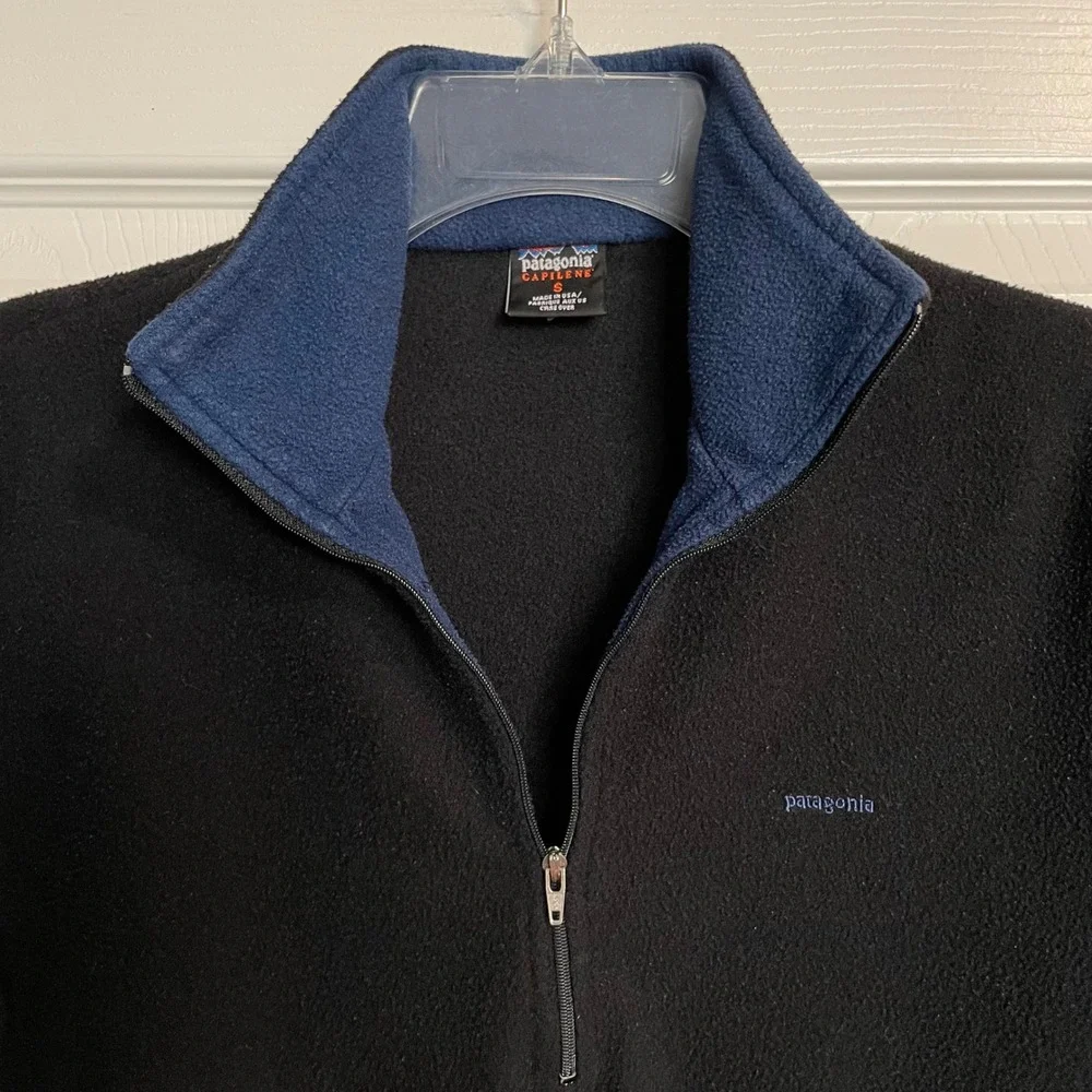 Vintage Patagonia Capilene Fleece Pullover Mens Small Black 1/4 Zip Made in‎ USA